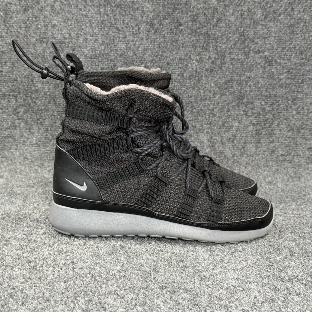 Nike Roshe One High Athletic Shoes Women's 8 Black Grey Faux Fur Lace Up Sneaker